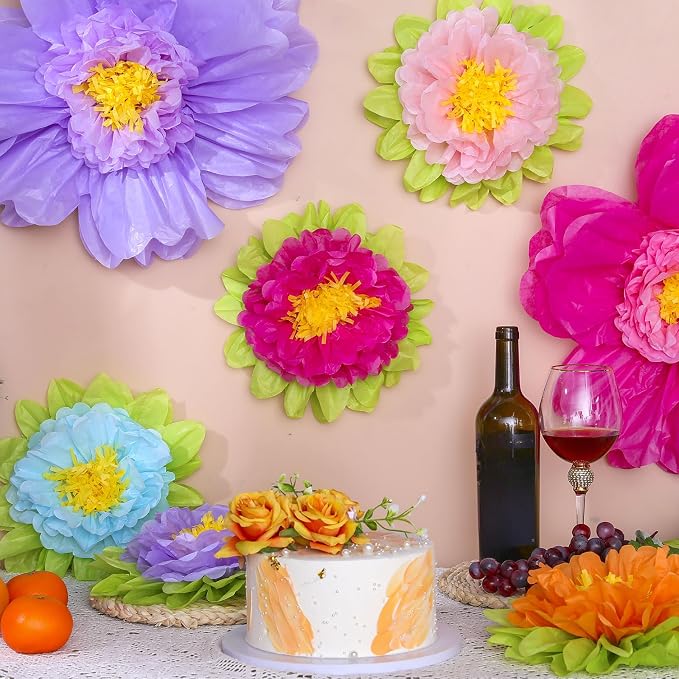 TaoBary Giant Tissue Paper Flowers, 20",10", Rainbow Color, 48 Pcs | Complete 2 Size Set, Pre-folded for Easy Shaping, Mexican Paper Pom Poms, Lightweight for Fiesta and Birthday Wall Decor - Image 7
