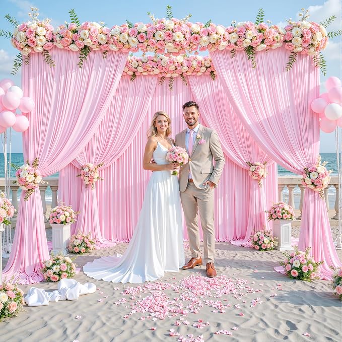 40ft x 10ft Pink Backdrop Curtain for Parties Light Pink Wrinkle Free Backdrop Drapes Panels for Baby Shower Wedding Birthday Photo Gender Reveal Photography Polyester Fabric Background Decoration - Image 3