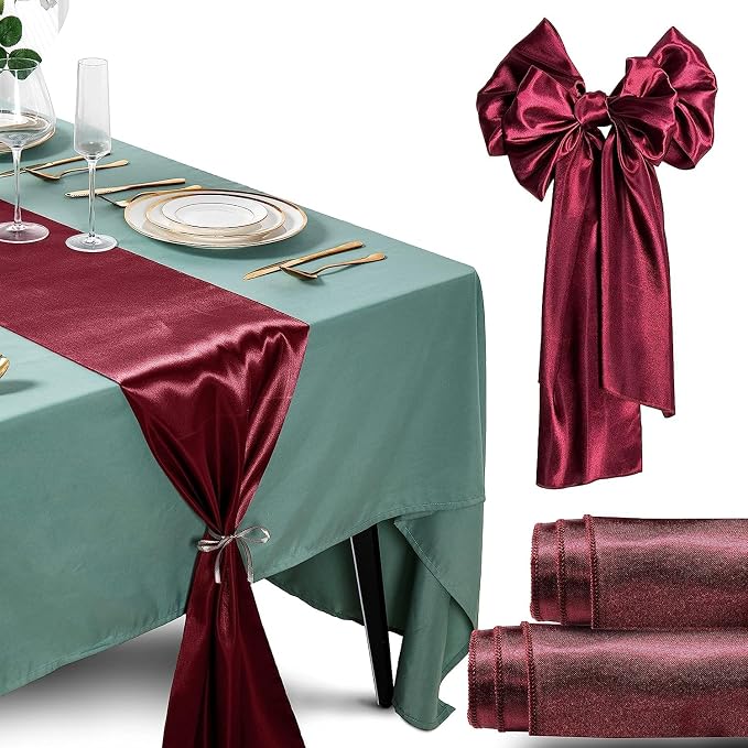 SI Pack of 30 Wedding 12 x 108 inch Satin Table Runner for Wedding, Decorations for Graduations, Engagements, Birthday Parties, Banquets, Runners fit Rectangle, Round Table - Maroon by Unknown