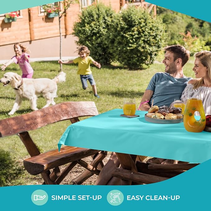 Party Solids Aqua Plastic Table Cover Roll Pack of 6, 40" X 100' Table Cloth Plastic Cover Roll - Premium Quality Thick 0.5 MIL Banquet Rolls - Disposable Tablecloth Rolls - Image 6