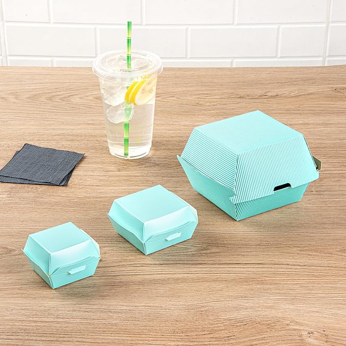 Restaurantware Turquoise Paper Mini Burger Box, 2.8 x 2 In, 100 Pack - Image 8