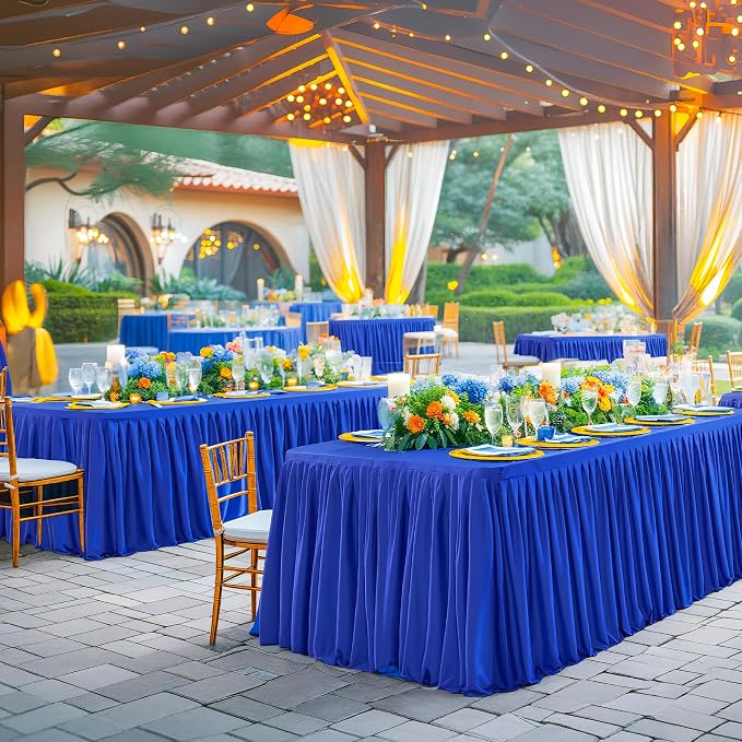 Wish Care 6 Pack Royal Blue Rectangle Table Clothes for 8 Foot Tables, Polyester Fitted Tablecloths 8ft Stretch Table Cover for Wedding, Birthday, Parties, Trade Show, Craft Show - Image 2