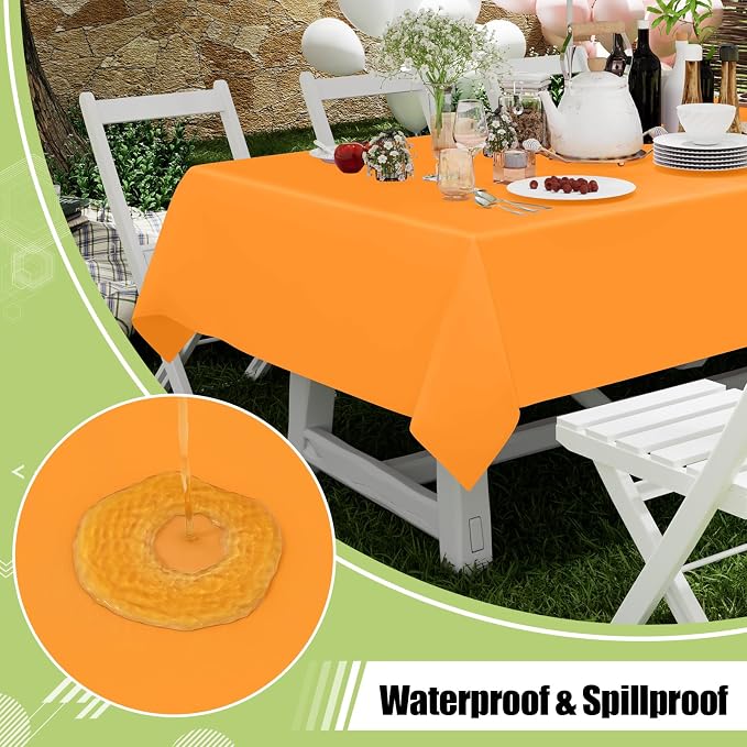 Smiry Disposable Table Cloth - 6 Pack, 54 x 72 Inch Waterproof Rectangle Tablecloths for Parties, Decorative Plastic Table Cover, Leakproof & Sturdy, Orange - Image 3