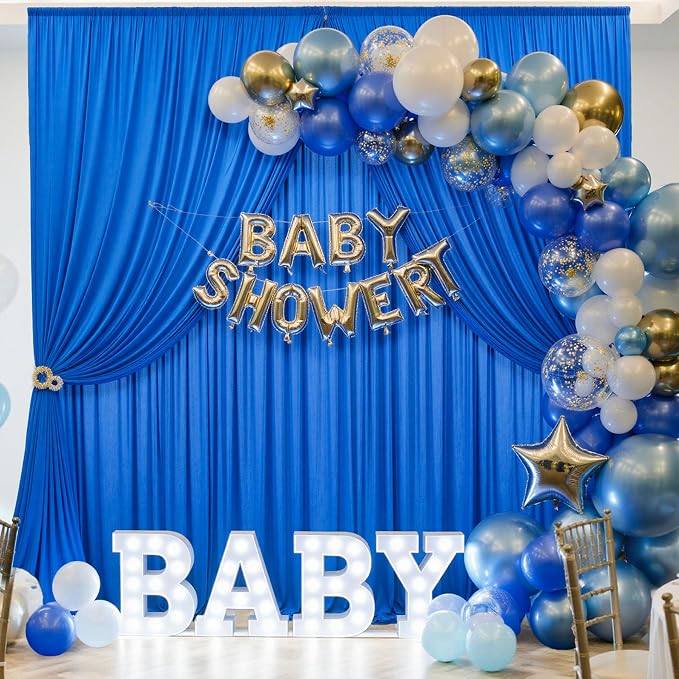 30ft×8ft Wrinkle Free Royal Blue Backdrop Curtain for Parties, 6 Panels 5×8ft Soft Silky Polyester Blue Photo Backdrop Drapes for Boss Baby Birthday Party Wedding Photography Background - Image 9