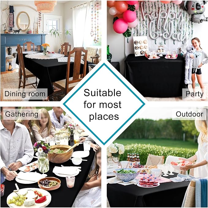 Hiasan 2 Pieces Black Tablecloth Rectangle, 60 x 102 Inch | Waterproof, Spillproof, Stain Resistant, Washable Small Table Cloth for Dining Room/Kitchen/Party/Banquet/Outdoor Picnic - Image 2