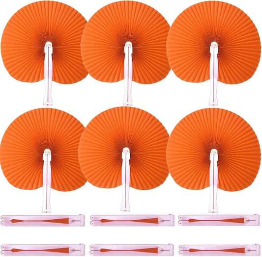 20 Pieces Orange Round Paper Fans | Foldable Handheld Fans for Women,Folding Hand Fans for Wedding,Bridal Guest,Church,Party Favors,Dancing,Birthday,DIY by Bestage