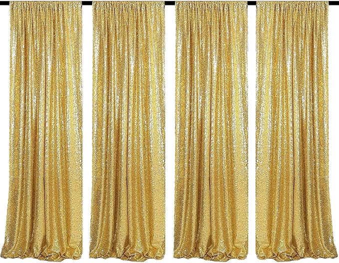 Gold Sequin Backdrop Curtains 4 Panels 2FTx8FT by HMQIANG