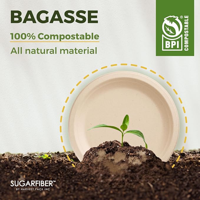 10 inch 3 COMP Nature Compostable Dinner Paper Plates for Party, 500 Count | Disposable,Biodegradable,Heavy-Duty,Natural,Bagasse,Microwavable, Eco-Friendly,Sugarcane,Plant Fibers,Sugarfiber,PFAS Free - Image 6