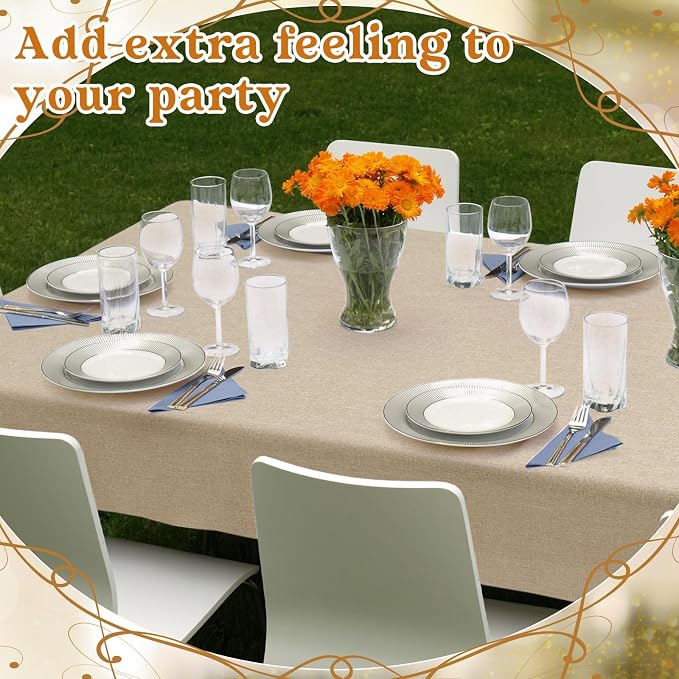 Preboun 12 Pack Rectangle Tablecloth Bulk,Natural Color,60 * 102 Inch | Burlap Polyester Faux Linen Washable Covers, Nude Tone for Wedding Party Farmhouse Kitchen, Wrinkle Resistant Cloth - Image 5