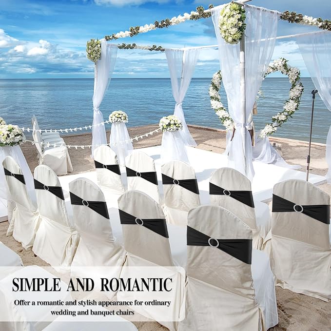 Black Chair Sashes 100 Pack Spandex Stretch Chair Band Sashes with Buckles for Folding Chairs Wedding Party Reception Baby Shower Events Banquet Decorations - Image 5