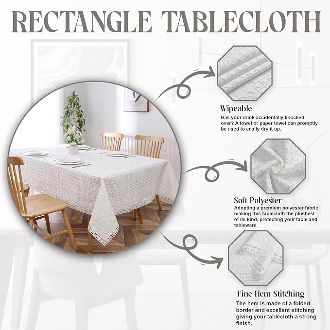 Majestic Giftware Polyester Tablecloths for Rectangle Tables - White Lace | (70/108) - TC1726L Diamond-Lined Design Dining Table Cover | Decorative Washable Tablecloth for Home, Kitchen, Dining - Image 2