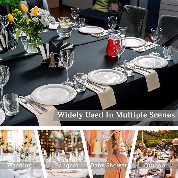Fixwal 6 Pack 6FT Black Tablecloth Rectangle Spandex Fitted Table Cover - Image 6