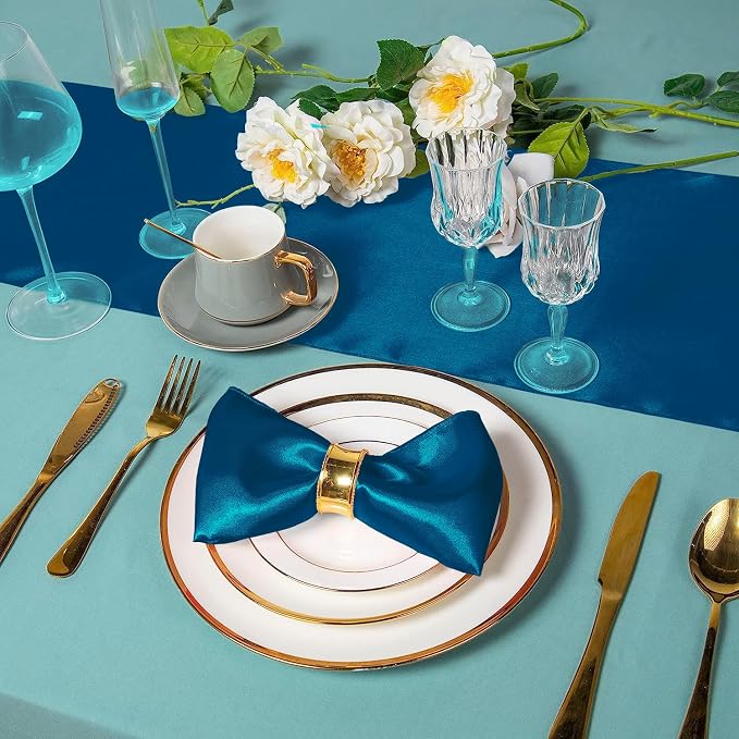 SI Pack of 5 Wedding 12 x 108 inch Satin Table Runner for Wedding, Decorations for Graduations, Engagements, Birthday Parties, Banquets, Runners fit Rectangle, Round Table - Teal Blue - Image 5