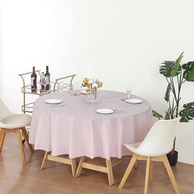 Evershine Case of 72 Pack Bulk Heavy Duty Light Pink Round 84" Plastic Table Covers Tablecloth (Reusable) (Round 84", Pink) - Image 3