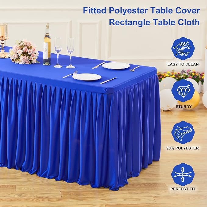 Wish Care 6 Pack Royal Blue Rectangle Table Clothes for 8 Foot Tables, Polyester Fitted Tablecloths 8ft Stretch Table Cover for Wedding, Birthday, Parties, Trade Show, Craft Show - Image 3