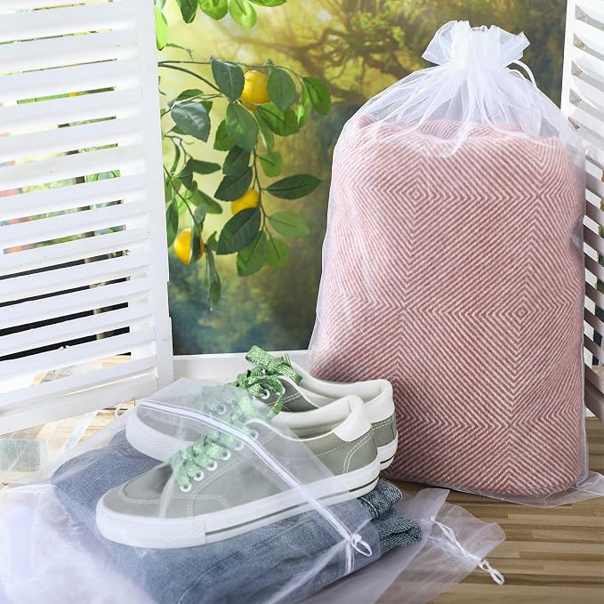 Sweetude 30 Pcs 16 x 24 Inches Extra Large Drawstring Organza Bags Mesh Gift Drawstring Pouches Mesh Jewelry Bags for Party Wedding Favor Candy Vegetables Growing Plants (White) - Image 5