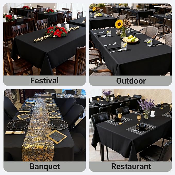 MRJ Black Tablecloth for Rectangle Table 70 x 120 Inch Stain and Wrinkle Resistant Washable Polyester Table Cloth for Restaurant Hotel Banquet - Image 6