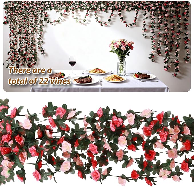 Miracliy 5Pcs 41FT Pink Flower Garland for Backdrop and Mothers Day Decor | Deep and light pink artificial rose floral vines create fuller flower wall, wedding arch, themed and tea party decor - Image 7