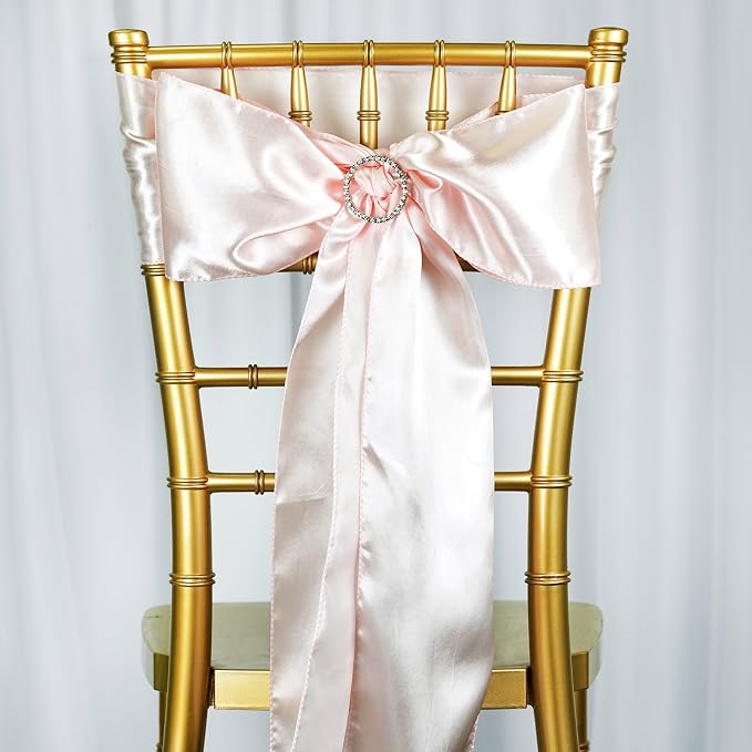 Balsa Circle 10 Blush Satin Elegant Chair Cover Bows Sashes Wedding Banquet Decorations Party Supplies Engagement Events Reception - Image 8