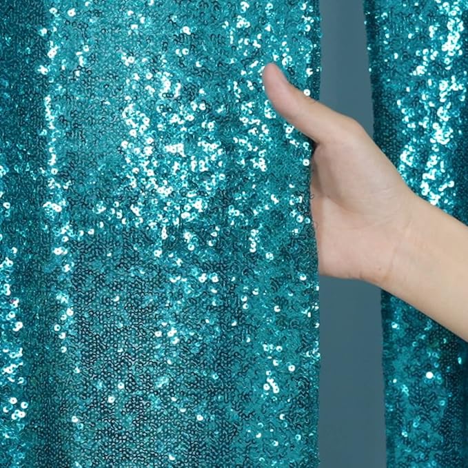 Poise3EHome Teal Sequin Backdrop Curtains, 4 PCS 3FT x 8FT Sequin Panels for Backdrop,Sequence Wedding Party Background Drapes - Image 3