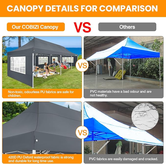 COBIZI 10x30 Pop up Canopy with Roller Bag & 8 Removable Sidewalls, Canopy Tent for Parties, Wedding, and Commercials, Waterproof and Instant Shelter UV50+ Outdoor Gazebo with 4 Sandbags(Gray)