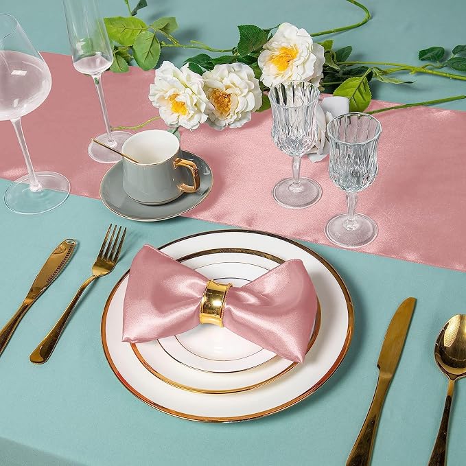 SI Pack of 5 Wedding 12 x 108 inch Satin Table Runner for Wedding, Decorations for Graduations, Engagements, Birthday Parties, Banquets, Runners fit Rectangle, Round Table - Rose Gold - Image 5