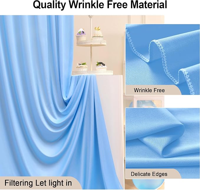 40ft x 10ft Wrinkle Free Baby Blue Backdrop Curtain for Boy Birthday Party,8 Panels 5×10ft Soft Silky Polyester Blue Photo Backdrop Drapes for Baby Shower Gender Reveal Wedding Photography - Image 3