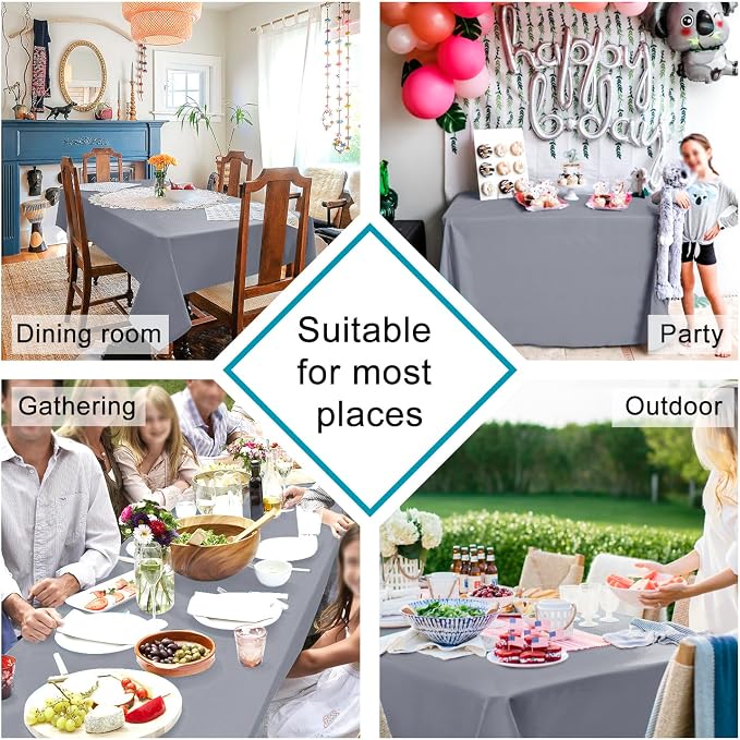 Hiasan Light Gray Rectangle Tablecloth, 60 x 84 inch, 1 Pack | Waterproof, Spillproof, Wrinkle Resistant, Washable Polyester Table Cloth for Dining/Party/Kitchen/Outdoor Picnic - Image 2