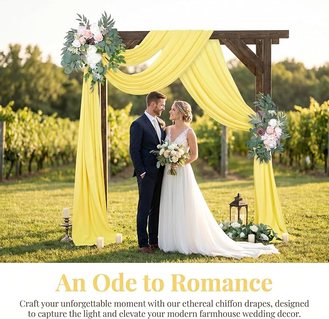AMZLOKAE Yellow Chiffon Wedding Arch Draping 18FT 2 Panels Sheer Fabric - Image 3