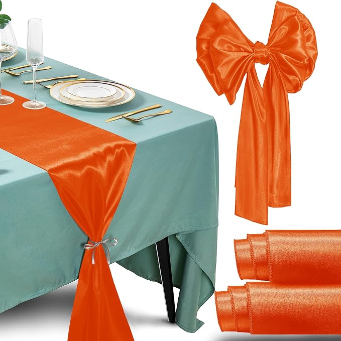 SI Pack of 10 Wedding 12 x 108 inch Satin Table Runner for Wedding, Decorations for Graduations, Engagements, Birthday Parties, Banquets, Runners fit Rectangle, Round Table - Orange by Unknown