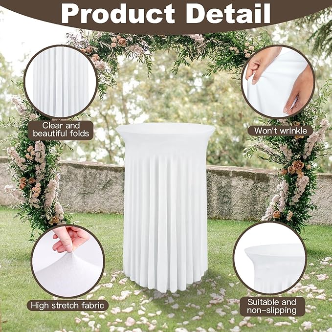 WJWHQ 5 Pack Round Spandex Cocktail Tablecloths with Skirt - Stretch Table Covers for High Top Bar, Wedding, Party, Banquet (White, 32 x 43 Inch) - Image 3