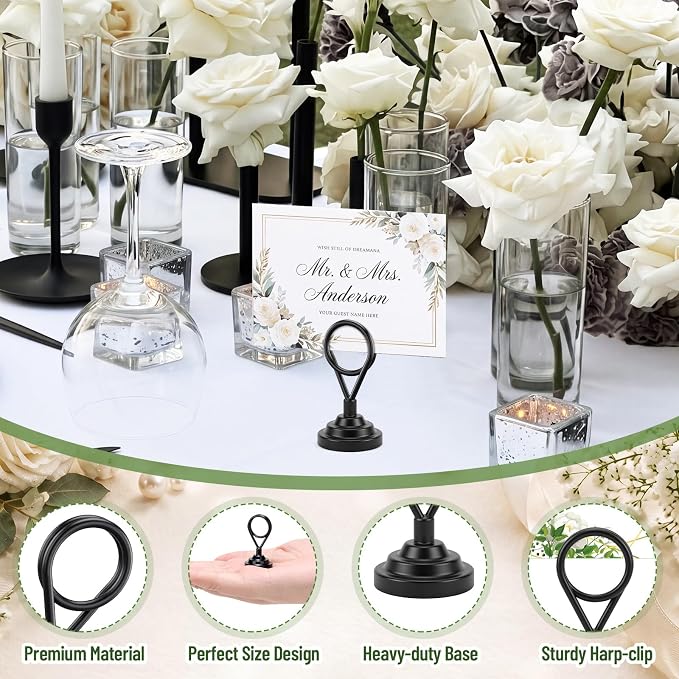 Kathfly 24 Pcs Table Number Holder, 1.7inch Place Card Holder | Weighted-base Ring Clip Holders for Weddings, Buffets, Birthday Parties, Anniversaries, and Office Displays - Image 3