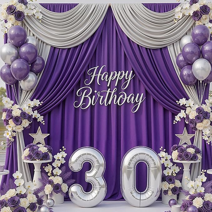 40x10ft Purple Backdrop Curtains for Parties, 8 Panels 5x10ft Wrinkle-Free Polyester Background Curtains for Wedding, Birthday, Baby Shower,Graduation, Decorations - Image 2