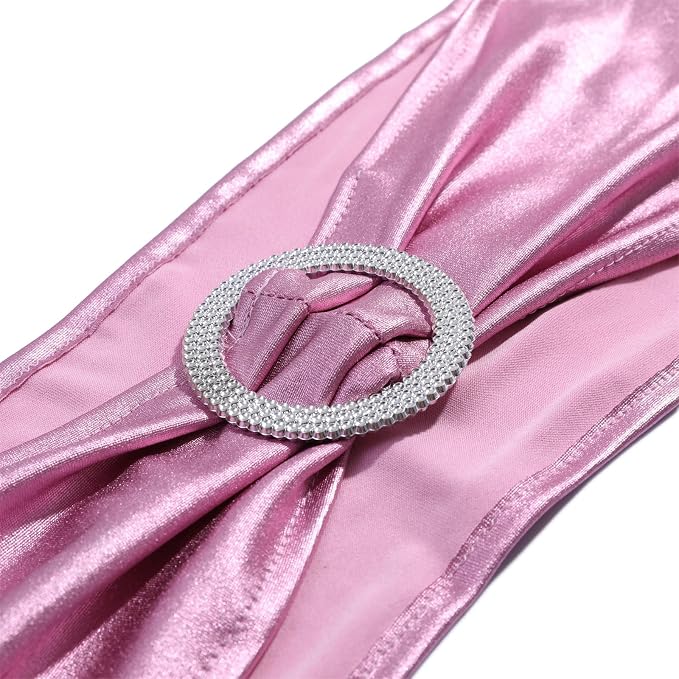 25 PCS Spandex Stretch Chair Sashes Bow Elastic Chair Cover Bands with Buckle Slider for Wedding, Banquet, Party, Hotel Event Decorations - Pink - Image 2