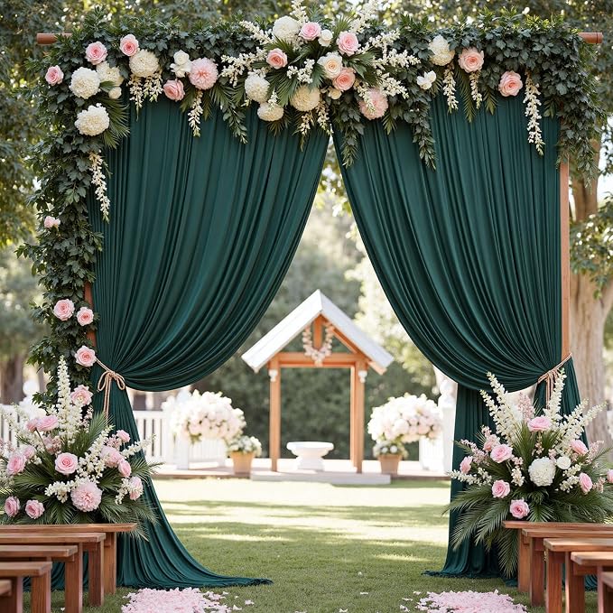 30ft x 8ft Wrinkle Free Hunter Green Backdrop Curtain for Jungle Parties, 6 Panels 5×8ft Soft Silky Green Polyester Photo Backdrop Drapes for Wedding Birthday Photography Christmas Background Cloth - Image 8