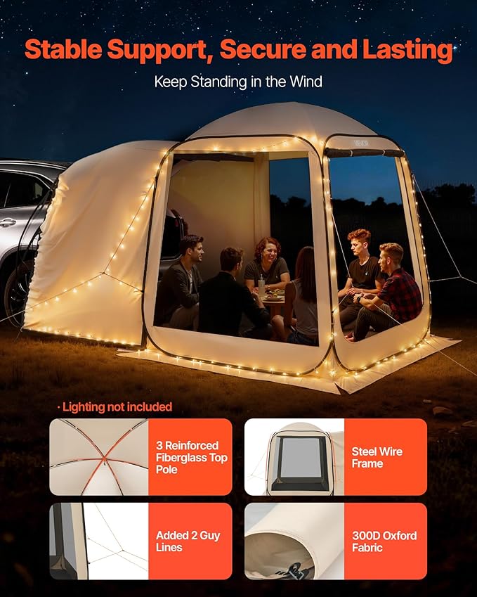 SUV Tailgate Tent VEVOR, 6 x 6 ft Pop-Up Screen House Canopy for 4–6 Person, Portable Screened Shelter with Carry Bag, for Car Camping, Backyard, Patio, Outdoor Activities