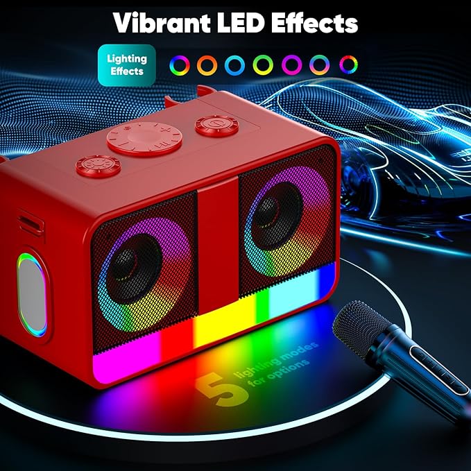 Karaoke Machine, Real 35W Portable Speaker,8H Long Time, 2 Rechargeable Wireless Microphones,LED,Karaoke Machine for Adults & Kids,BT/FM/USB/TF/AUX,for Home Party/Outdoors(CHJ171-Red)