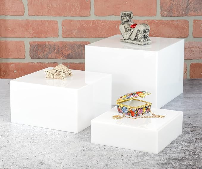 Red Co. Set of 3 Glossy White Acrylic Cube Display Nesting Risers with Hollow Bottoms - Image 8
