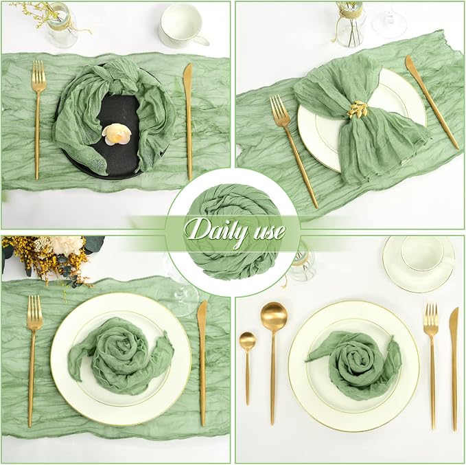 fani 60 Pack Gauze Cheesecloth Napkins, 20 x 20 in, Sage Green | Wrinkled Table Napkins, Soft Cotton, Rustic Decorative, Weddings, Party, Dinner Table, Everyday Use - Image 7