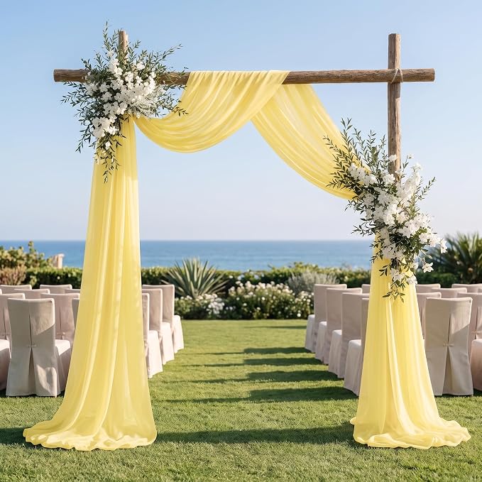AMZLOKAE Yellow Chiffon Wedding Arch Draping 18FT 2 Panels Sheer Fabric by AMZLOKAE