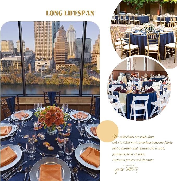 Showgeous 90 Inch Navy Blue Round Tablecloths, Polyester Table Covers | 6 pack Tablecloths for Round Tables Washable polyester Table Cloth Decorative Fabric for Dining Wedding Party Banquet Buffet - Image 3