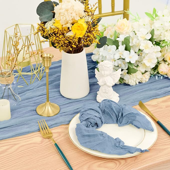 fani 60 Pack Gauze Cheesecloth Napkins, 20 x 20 in, Dusty Blue | Wrinkled Table Napkins, Soft Cotton, Rustic Decorative, Weddings, Party, Dinner Table, Everyday Use - Image 6