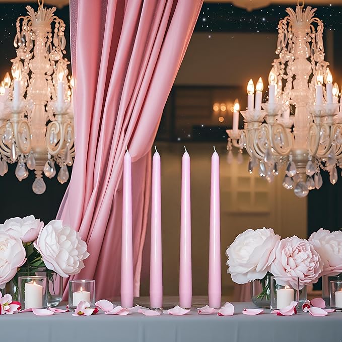 24 Pack Pink Taper Candles丨Taper Candles 10 Inch Dripless丨Unscented & Smokeless Candlesticks Bulk丨7-8 Hours Long Burning Tall Candles丨Ideal for Christmas Weddings Parties Dinner