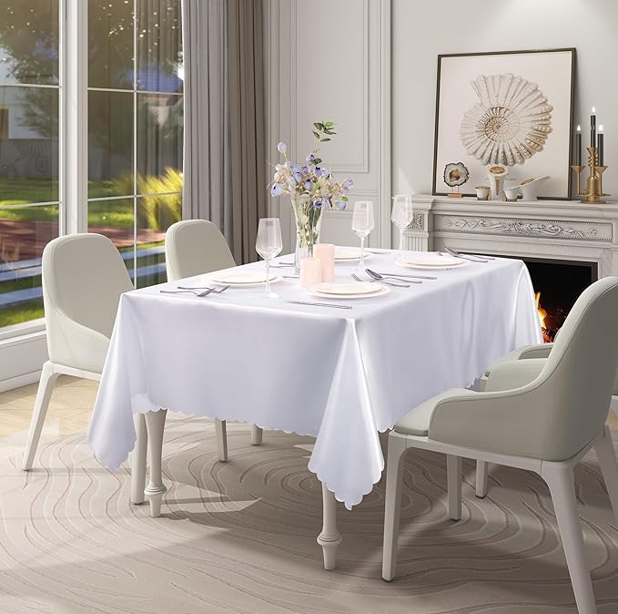 1 Pack Rectangle Satin Tablecloth, 60 x 102 Inches, White Solid, Formal/Romantic Wedding Banquet Table Decor