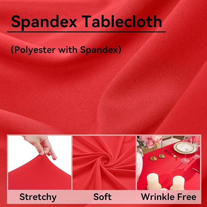 6 pk Red Spandex Tablecloth 6ft with Ruffle Skirt,Wrinkle Free High Stretch Fitted Tablecloths for 6 Foot Rectangle Tables,Pleated Skirts Spandex Table Covers 6ft for Christmas Party Banquet Wedding - Image 4