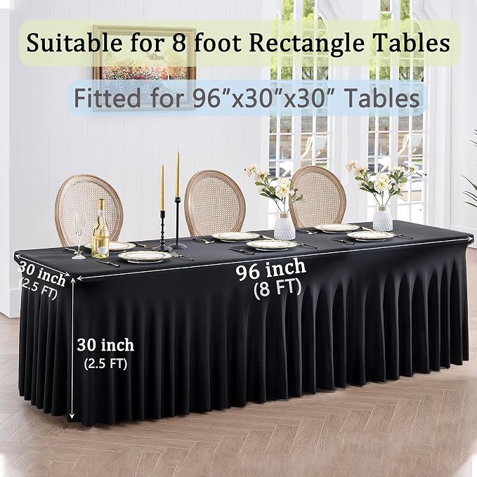 3 Pack Black Spandex Tablecloths for 8 Foot Rectangle Tables, Stretchy Fitted 8ft Table Cloths, Wrinkle Free Table Cloth Cover for Parties Weddings Birthday Banquet Baby Shower - Image 5