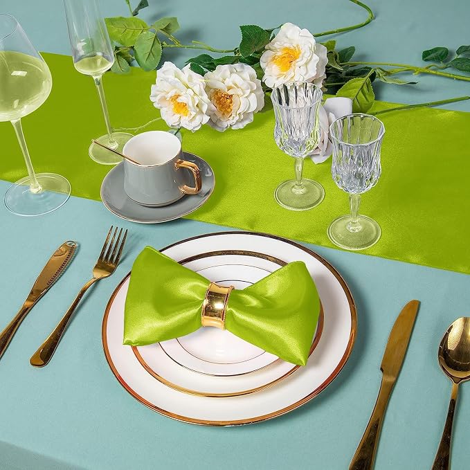 SI Pack of 20 Wedding 12 x 108 inch Satin Table Runner for Wedding, Decorations for Graduations, Engagements, Birthday Parties, Banquets, Runners fit Rectangle, Round Table - Lime Green - Image 5