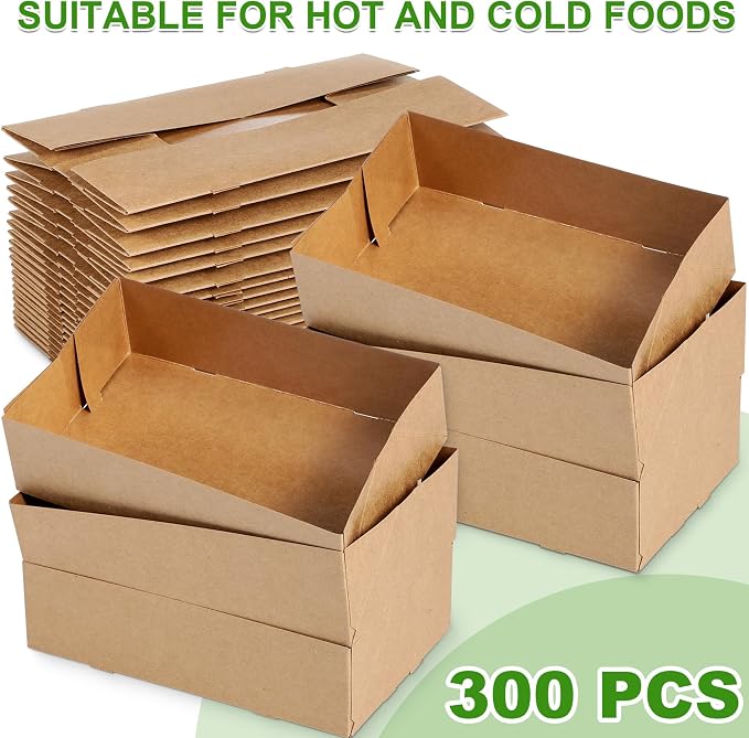 Chinco 300 Pieces Paperboard Kraft Food Trays 4 Corner Pop up Food Tray Disposable Foldable Cardboard Movie Night Snack Party Container Box for Holding Drink at Stadiums or Theaters (Brown) - Image 2
