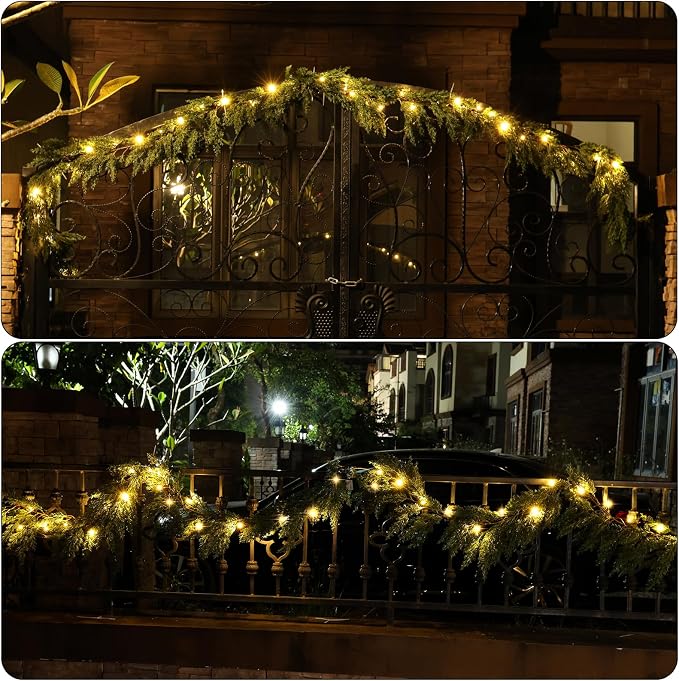 6.2 FT Prelit Christmas Cedar Garland 3 PCS, Realistic Artificial Pine Needle Faux Cypress Greenery with 20 Lights for Christmas Table Mantle Wall Room Outdoor Indoor Winter Decoration - Image 7