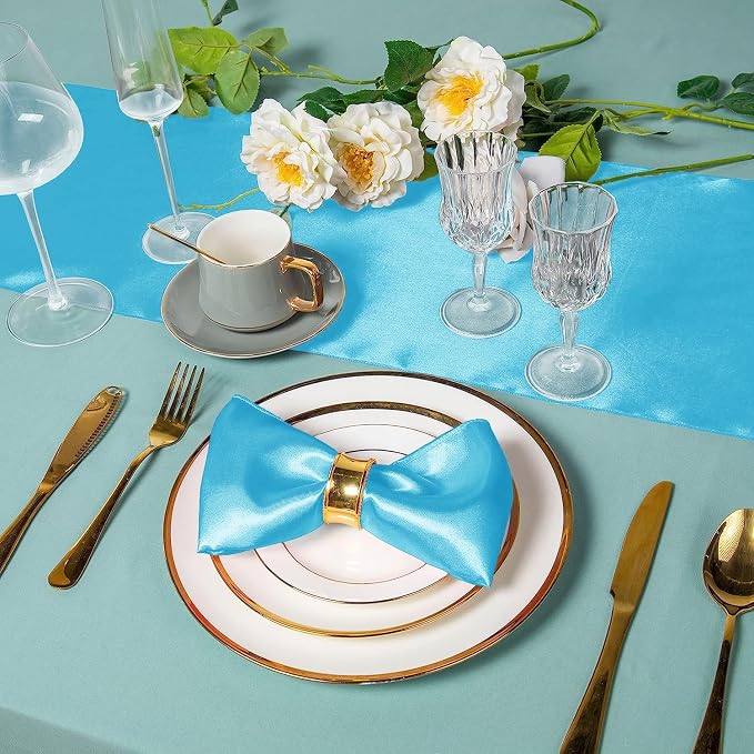 SI Pack of 5 Wedding 12 x 108 inch Satin Table Runner for Wedding, Decorations for Graduations, Engagements, Birthday Parties, Banquets, Runners fit Rectangle, Round Table - Sky Blue - Image 5